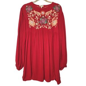 Umgee Red Embroidered Boho Tunic